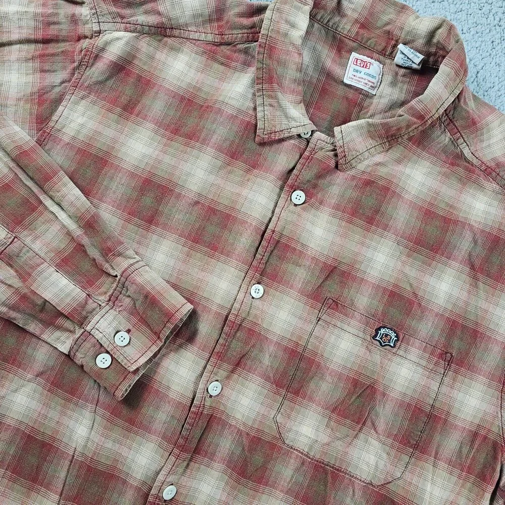 Levis Dry Goods Shirt Mens XL Red Tartan Plaid Long Sleeve Red Tab 90s Vintage